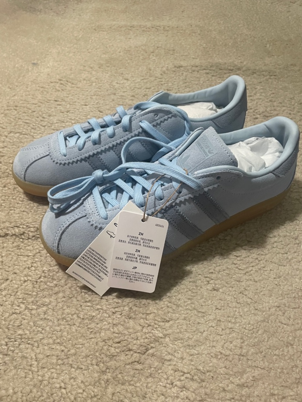 adidas Women's Light Blue Suede Sneakers with Gum Sole